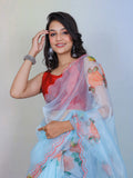 Sky Organza Saree With Blouse Piece