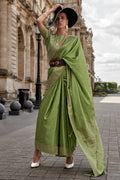 Green Banarasi Silk Saree With Blouse Piece