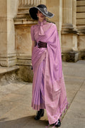 Pink Banarasi Silk Saree With Blouse Piece