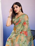 Green Organza Saree With Blouse Piece