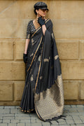 Black Banarasi Silk Saree With Blouse Piece