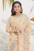 Cream Cotton Saree With Blouse Piece