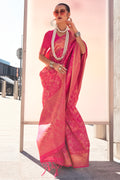 Pink Banarasi Silk Saree With Blouse Piece