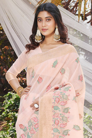 Pink Cotton Saree With Blouse Piece