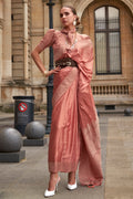 Peach Banarasi Silk Saree With Blouse Piece