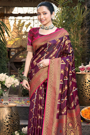 Purple Silk Saree With Blouse Piece