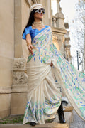 Off White Satin Silk Saree With Blouse Piece