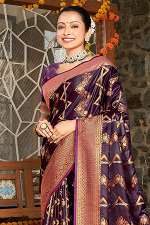 Violet Silk Saree With Blouse Piece