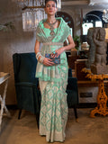 Green Linen Saree With Blouse Piece