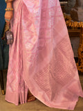 Pink Linen Saree With Blouse Piece