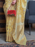 Yellow Linen Saree With Blouse Piece