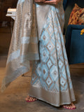 Blue Linen Saree With Blouse Piece