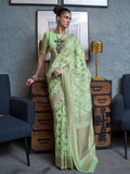 Green Linen Saree With Blouse Piece