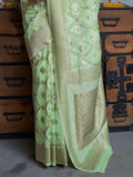 Green Linen Saree With Blouse Piece