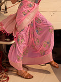 Pink Chinon Nylon Saree With Blouse Piece