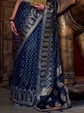 Blue Satin Saree With Blouse Piece