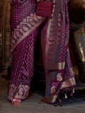 Purple Satin Saree With Blouse Piece