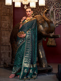 Green Satin Saree With Blouse Piece