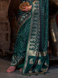 Green Satin Saree With Blouse Piece