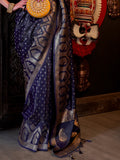 Blue Satin Saree With Blouse Piece