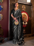 Black Satin Saree With Blouse Piece