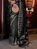 Black Satin Saree With Blouse Piece