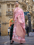 Pink Printed Poly Brasso Saree With Blouse Piece