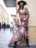 Brown Silk Printed Saree With Blouse Piece