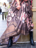 Brown Silk Printed Saree With Blouse Piece