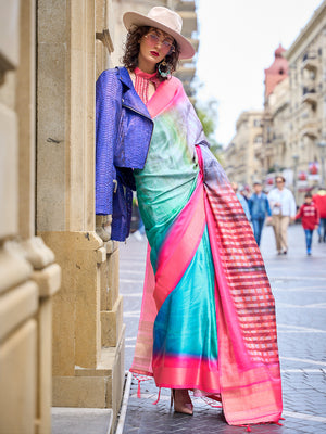 Multicolor Silk Printed Saree With Blouse Piece