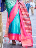 Multicolor Silk Printed Saree With Blouse Piece