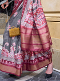 Maroon Silk Printed Saree With Blouse Piece