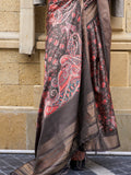 Brown Silk Printed Saree With Blouse Piece