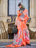 Orange Silk Printed Saree With Blouse Piece