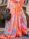 Orange Silk Printed Saree With Blouse Piece