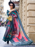 Multicolor Silk Printed Saree With Blouse Piece