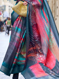 Multicolor Silk Printed Saree With Blouse Piece