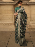 Green Satin Saree With Blouse Piece