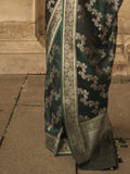 Green Satin Saree With Blouse Piece