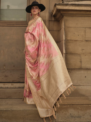 Pink Satin Saree With Blouse Piece