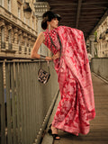 Red Organza Chickankari Saree With Blouse Piece