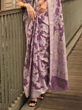 Purple Organza Chickankari Saree With Blouse Piece