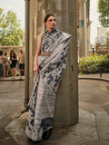 Grey Organza Chickankari Saree With Blouse Piece