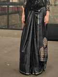 Black Satin Saree With Blouse Piece