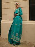 Teal Satin Saree With Blouse Piece