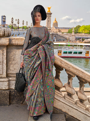 Grey Organza Saree With Blouse Piece