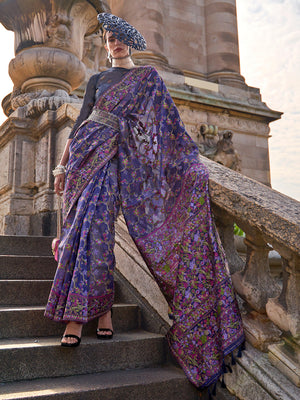 Blue Organza Saree With Blouse Piece