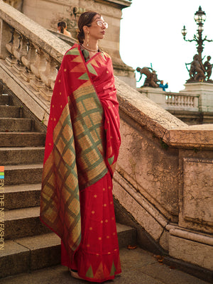 Red Art Silk Saree With Blouse Piece