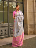 Grey Art Silk Saree With Blouse Piece