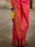 Pink Silk Blend Saree With Blouse Piece